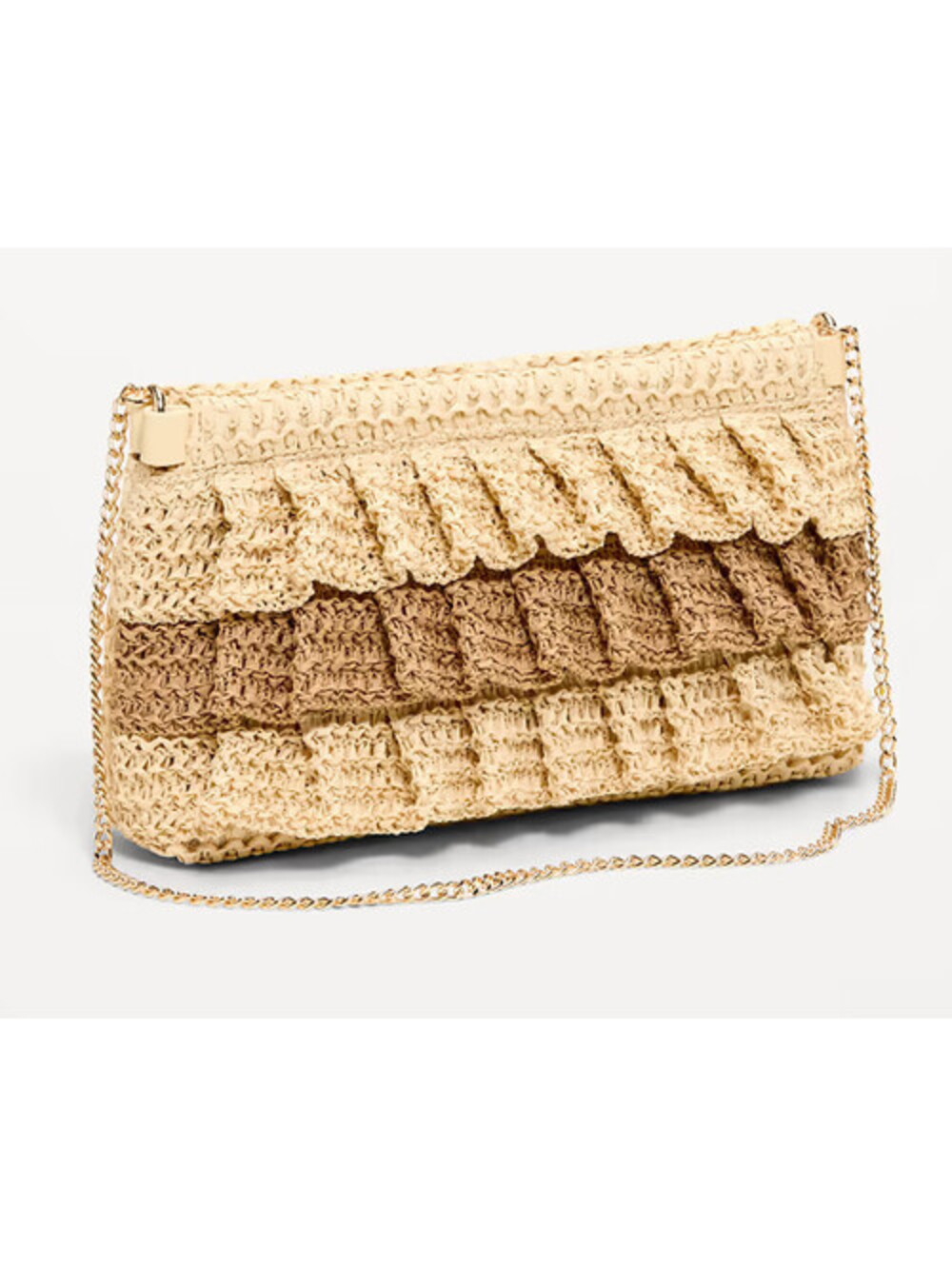Ruffled Raffia Shoulder Bag or Clutch, 12" Strap, Tiered Ruffle Detail, Old Navy